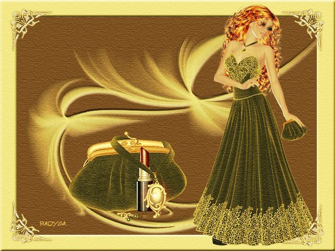  Красивая авторская анимационная картинка девушки Принцесса в зеленом платье с золотыми узорами от Radyga 