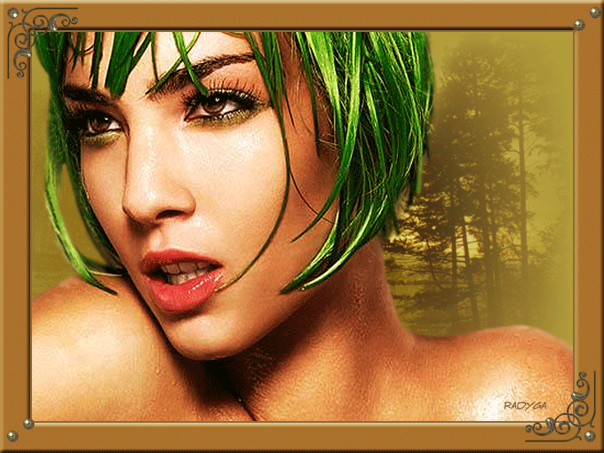 Красивая авторская анимационная картинка девушки Красавица с зелеными короткими волосами от Radyga 