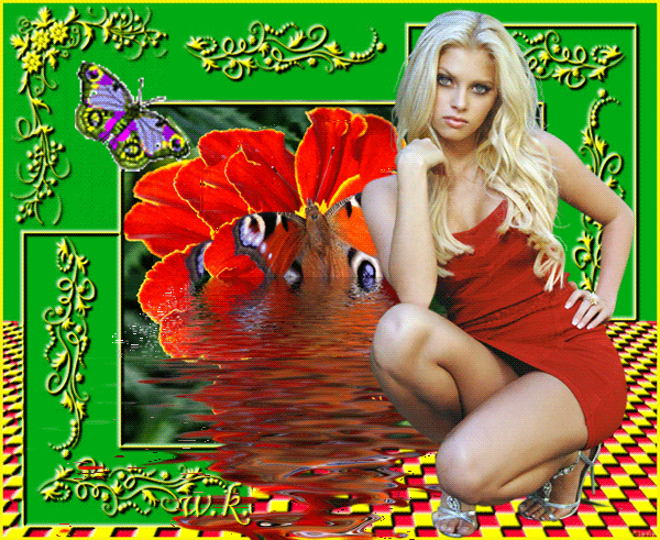 изображение девушки, красавицы от Валентины Козак W.K. Блондинка в красном платье, бабочки