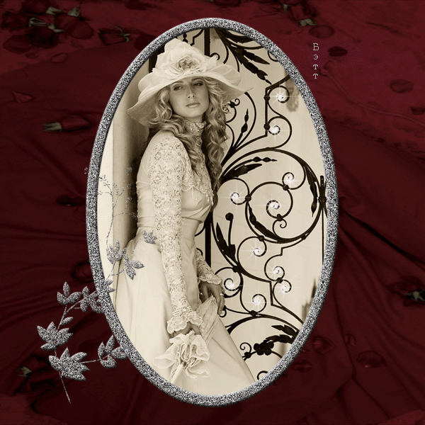  Красивая авторская анимационная картинка девушки Дама в белой одежде, узоры, серебряная овальная рамка от Бэтт 