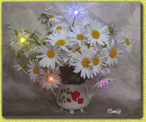 Красивая авторская анимационная картинка цветы Ромашки в вазе, играющий свет от Елена Буянова