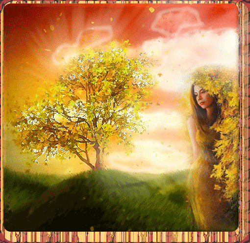 Красивая авторская анимационная картинка девушки Девушка, дерево, закат от Елена Буянова