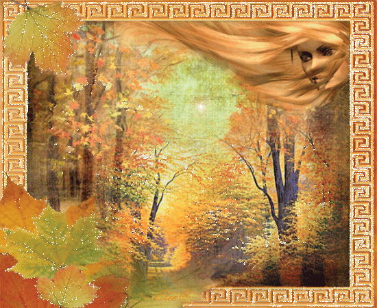 Красивая авторская анимационная картинка девушки Золотая осень, листья, ветер от Елена Буянова