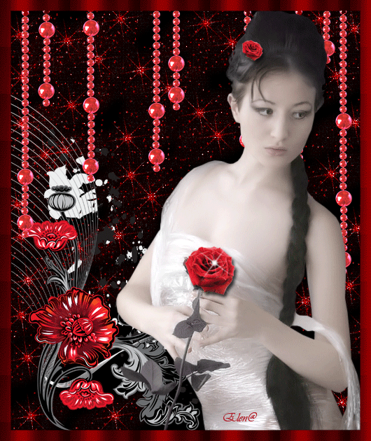  Красивая авторская анимационная картинка девушки Восточная красавица с алой розой в руках от Елена Буянова 