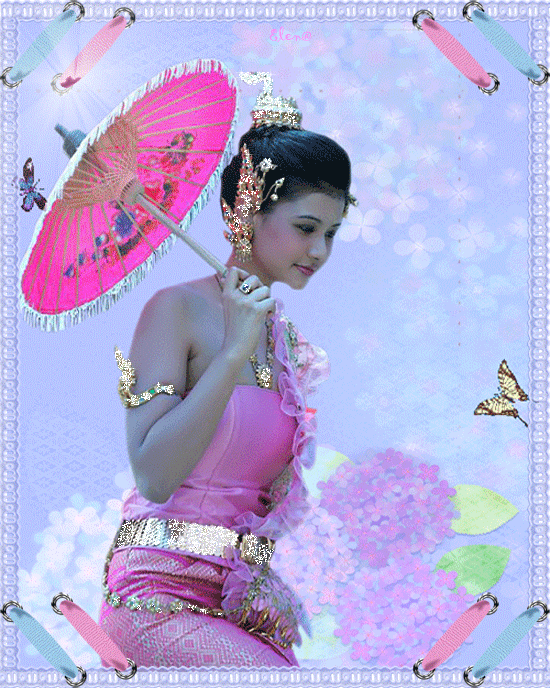  Красивая авторская анимационная картинка девушки Гламурная японка с розовым зонтиком от Елена Буянова