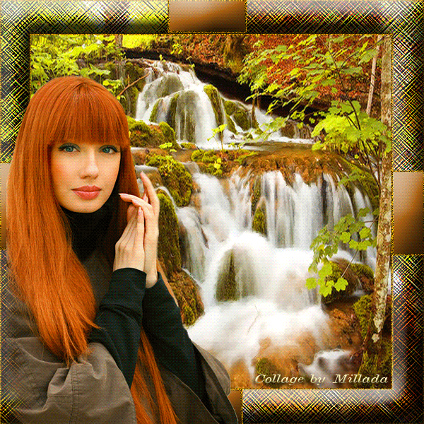 Рыжая красавица с зелеными глазами, водопад - от Миллада