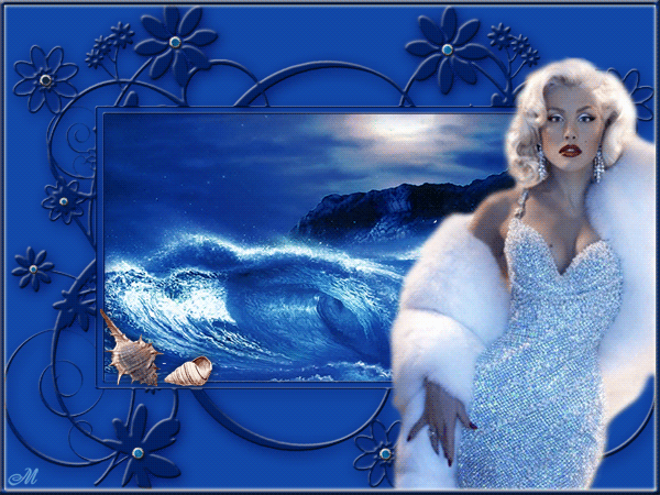 Красивая авторская анимационная картинка девушки Привлекательная блондинка в блестящем платье, океан, небесный свет от Милочки Ивановой