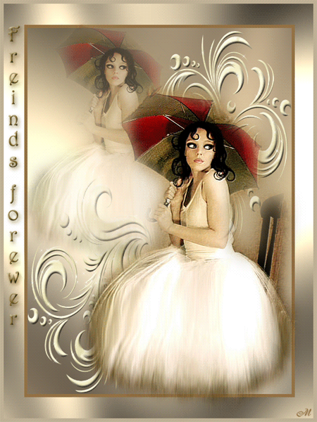 Красивая авторская анимационная картинка девушки Брюнетка в белом платье с красным зонтиком от Милочки Ивановой