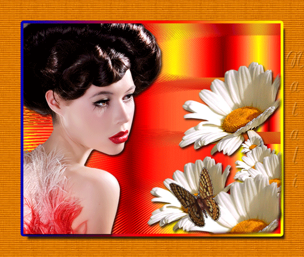 Красивая анимация, анимационная картинка, картинка, открытка, изображение девушки от NATALI Брюнетка, ромашки, бабочка